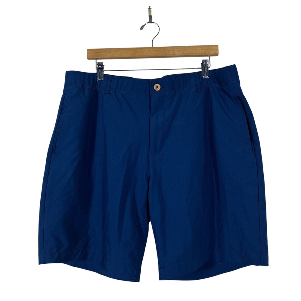 Caribbean Joe Flat Front Solid Performance Shorts Blue Coastal Stretch Size 38